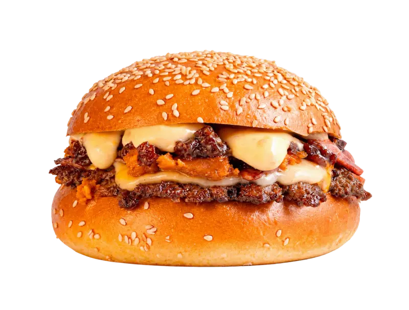 House of Bun burger with a sesame bun and melted cheese